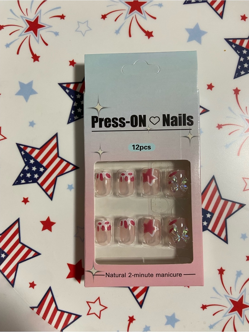Press-ON Nails Pink & Star Accent Set